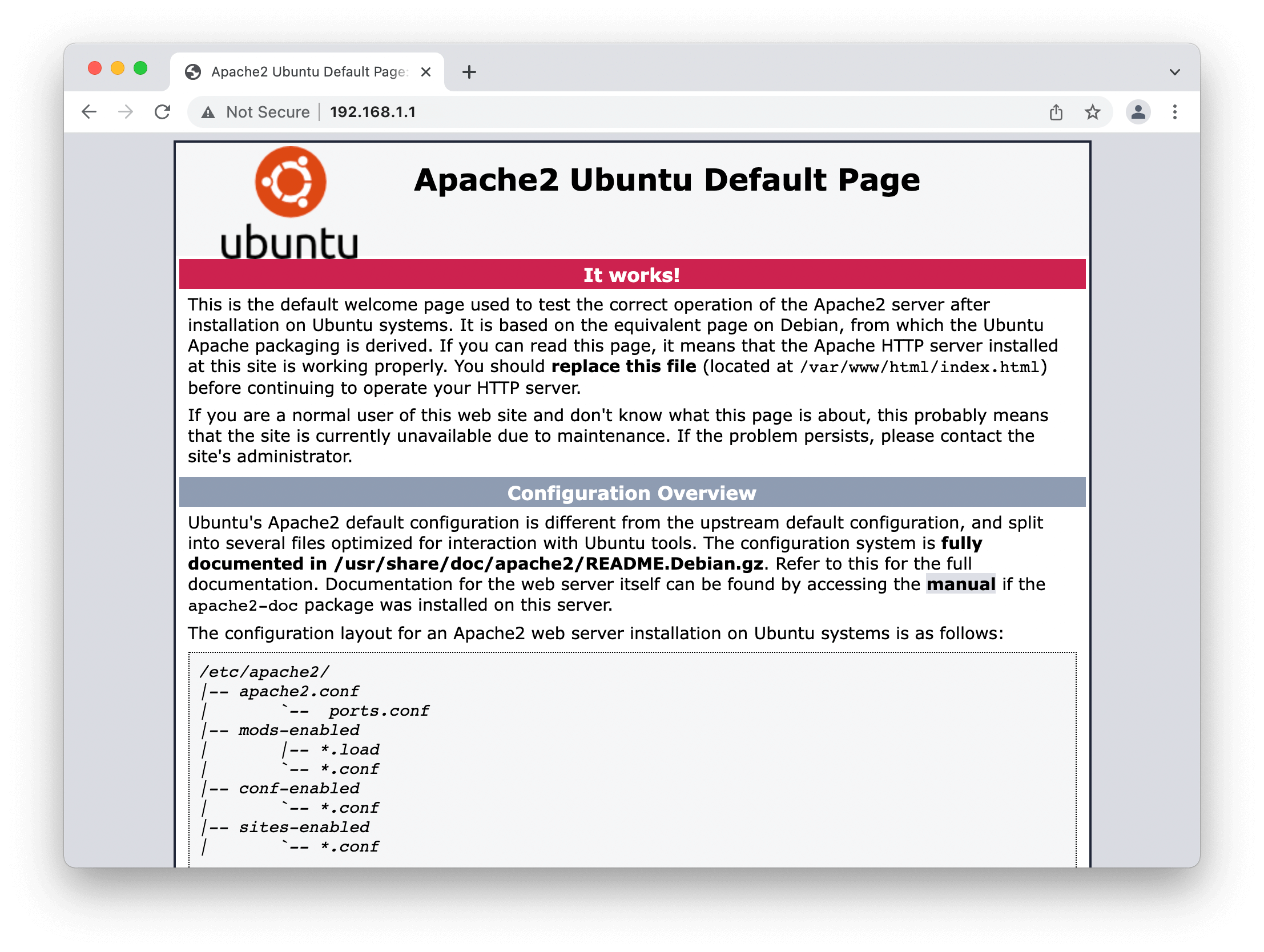 Defualt Apache2 landing page